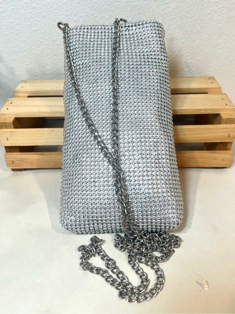 A New Day Silver Rhinestone Clutch / Crossbody Bag w Detachable Strap